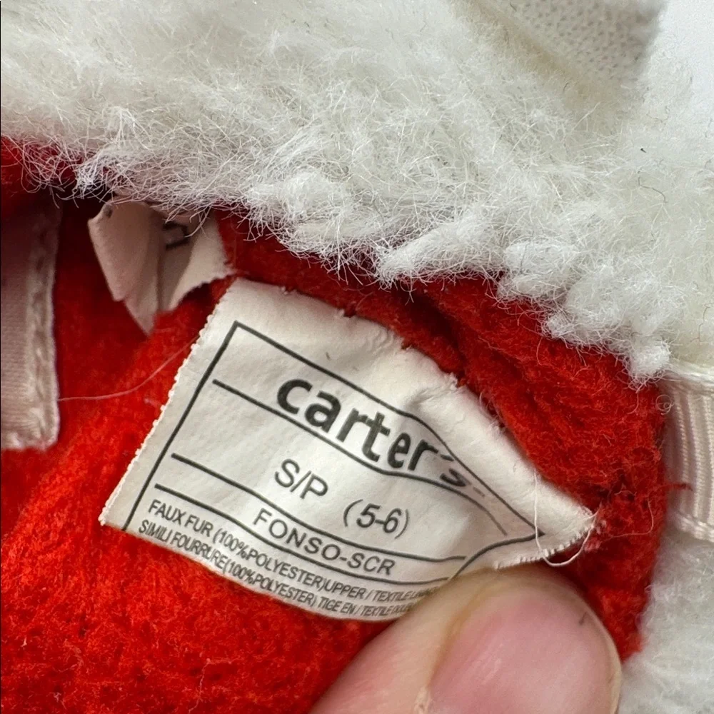 Carter’s Shark Plush Slippers Kids Size Small 5/6 Gray Red Cozy Cute